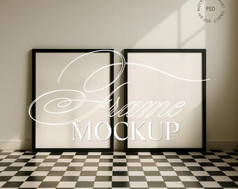 Two Frames Mockup 2:3 Black Frames Mockup Duo, Digital Frame 2 Vertical Frame Mock Up, Frame Duo Mockup, Minimal Interior Mockup