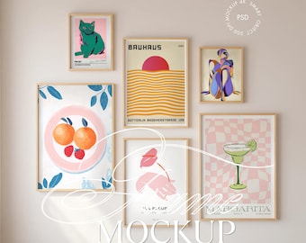 Gallery Wall Mockup | Frame Mockup | 6 Frame Gallery Wall Mockup | Thin Wood Gallery Wall Mockup | PSD Gallery Wall Mockup