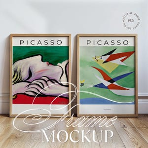 Mockup PSD con 2 cornici / Formato ISO A DIN / Cornice sottile in legno / Modello con 2 cornici / Mockup minimalista / Mockup semplice con 2 cornici