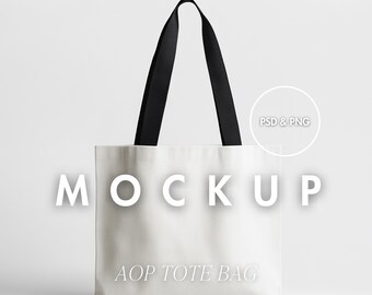 AOP Tote Bag Mockup PSD | Black Handle AOP Tote Bag Mockup | Printify Tote Bag Mockup