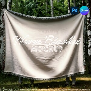 Woven Blanket Mockup PSD & Canva Template – Fringed Throw Mockup for Printify and Gooten | Jacquard Blanket Mockup Bundle | Woven Mockup
