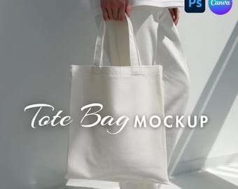 Canva Tote Bag Mockup with Person | Printify Tote Mockup PSD | AOP Tote Bag Mockup | Neutral Fabric Bag Mockup