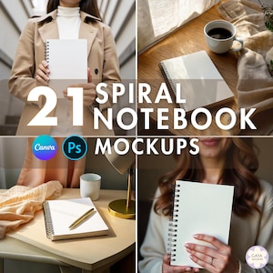 21 Spiral Notebook Mockups | Printify Notebook Mockups | A5 Spiral Journal Mockups | Custom Notebook PSD Template