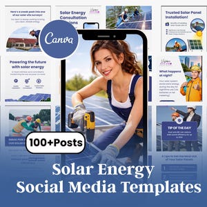 Plantillas de Canva sobre energía solar / Publicaciones para redes sociales (Descarga digital)