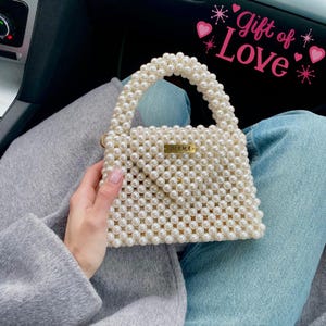 ホワイトビーズバッグ、バレンタインデーのギフト、女性用クラッチ、ハンドメイドビーズバッグ、イブニングパールクラッチ、ホワイトパールバッグ