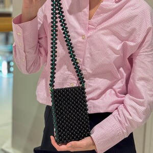 Custodia per telefono con perline, custodia per telefono nera, mini borsa per telefono, custodia per telefono fatta a mano per donna, borsa a tracolla da sera, custodia nera