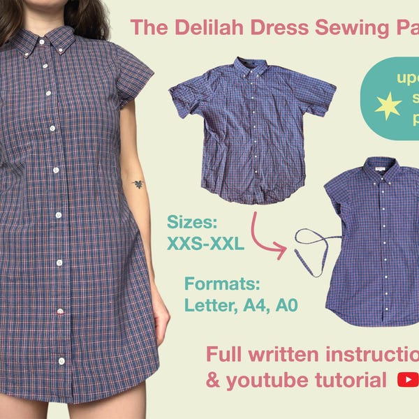 Delilah Dress sewing pattern (upcycled button up dress)
