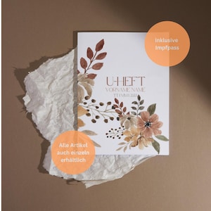 U-Heft | Impfpass | Hülle | Papier in Folie | Als Set oder einzeln | Mit Name und Datum | Geschenkidee zur Geburt
