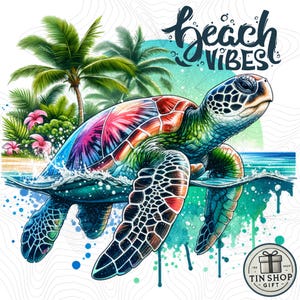 Watercolor Sea Turtle PNG: Beach Vibes Clipart (Digital Download)