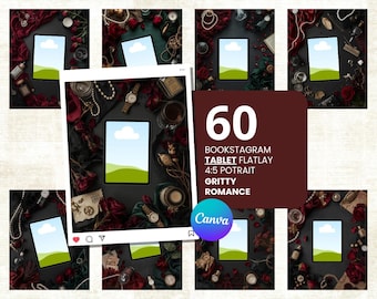 Dark Academia Tablet Mockups: Gritty Romance Bookstagram Canva Templates (60 Flatlays)