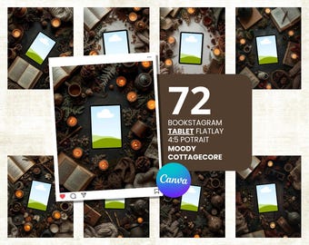72 Moody Cottagecore Bookstagram Canva Mockups (Digitaler Download)