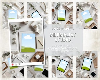 20 Minimalist Studio Bookstagram Flatlay Mockups Bundle, Authors & Book Influencer Instagram Post Templates