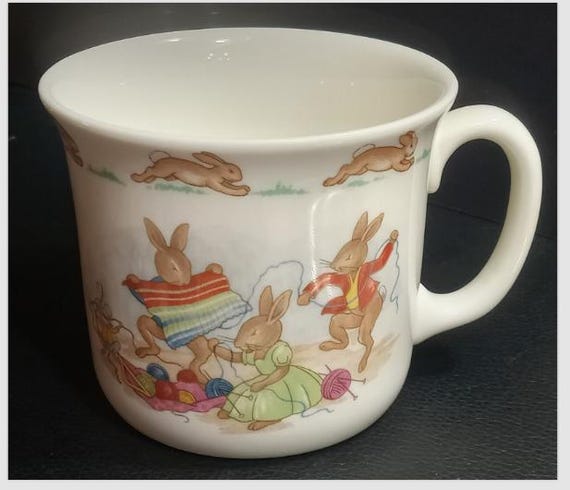 Vintage Royal Doulton Bunnykins Mug Cup, Knitting Bunnies English