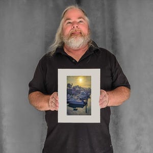 Rising Sun Glows Over Marina - 7-1/8"x5-3/8" Matted Photo Size