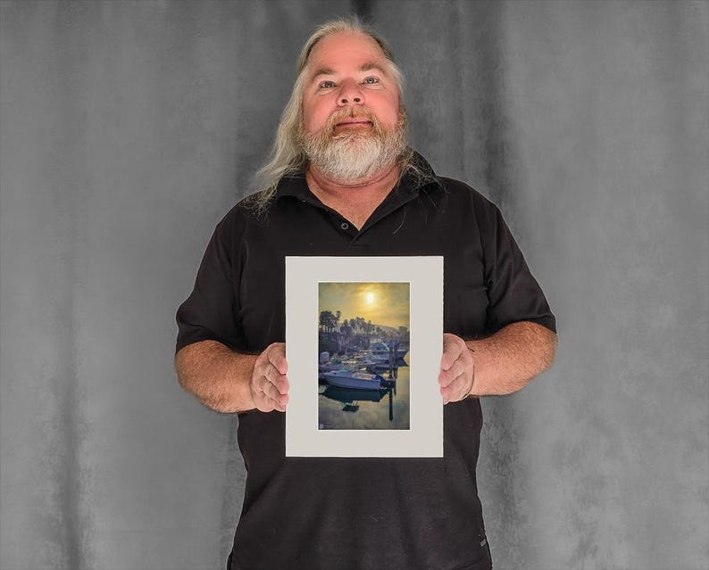 Rising Sun Glows Over Marina - 7-1/8"x5-3/8" Matted Photo Size