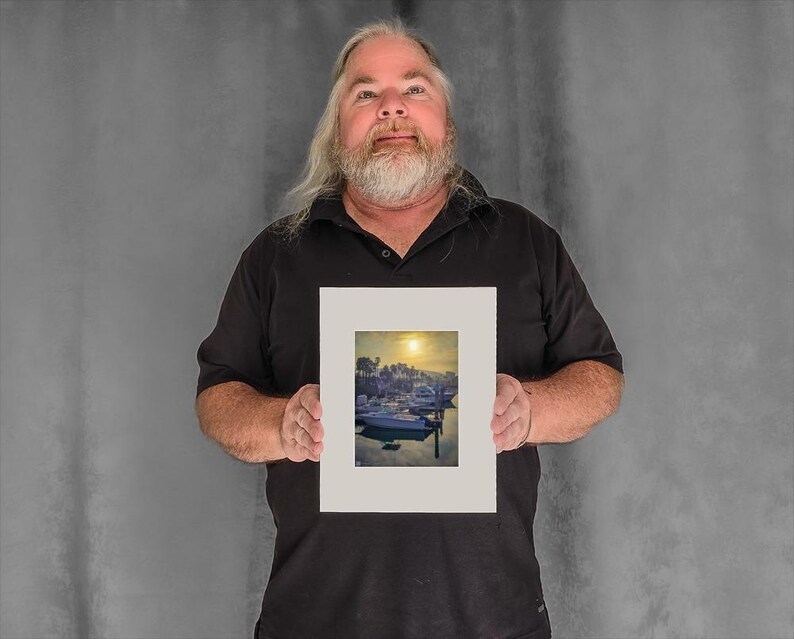 Rising Sun Glows Over Marina - 5-7/8"x4-3/8" Matted Photo Size