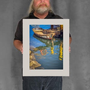 Old Rowboat and Water Reflections - 15-1/8"x11-3/8" Matted Photo Size