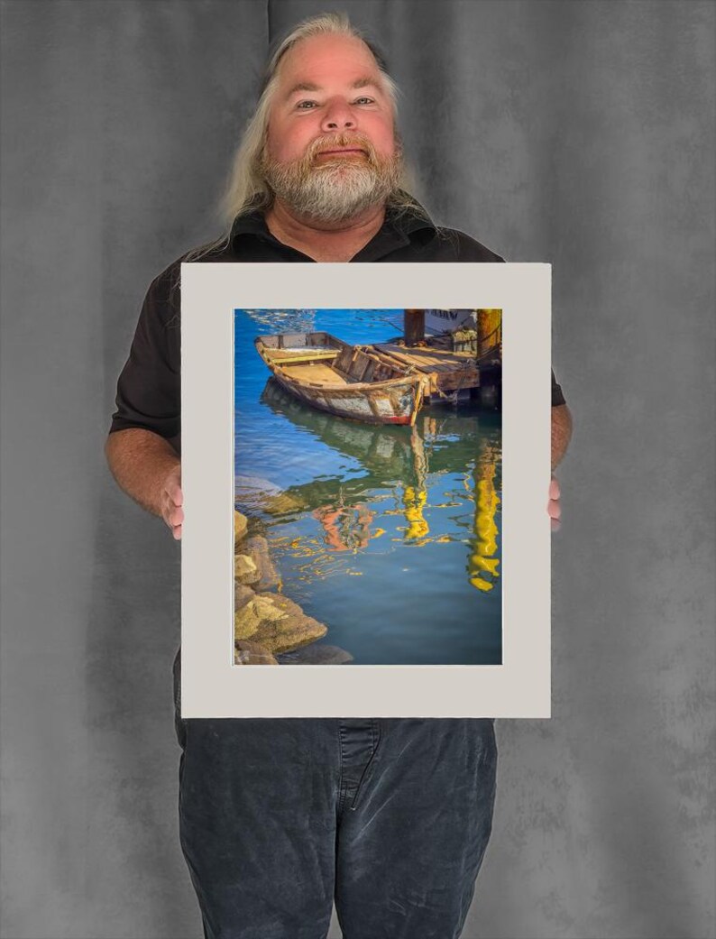 Old Rowboat and Water Reflections - 15-1/8"x11-3/8" Matted Photo Size