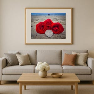 Jay Ligda Photography: Red Roses on Beach and Sand Dollar - Mockup