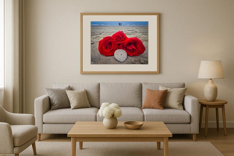 Jay Ligda Photography: Red Roses on Beach and Sand Dollar - Mockup