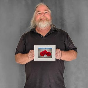 Red Roses on Beach and Sand Dollar - 3-1/8"x4-3/8" Matted Photo Size
