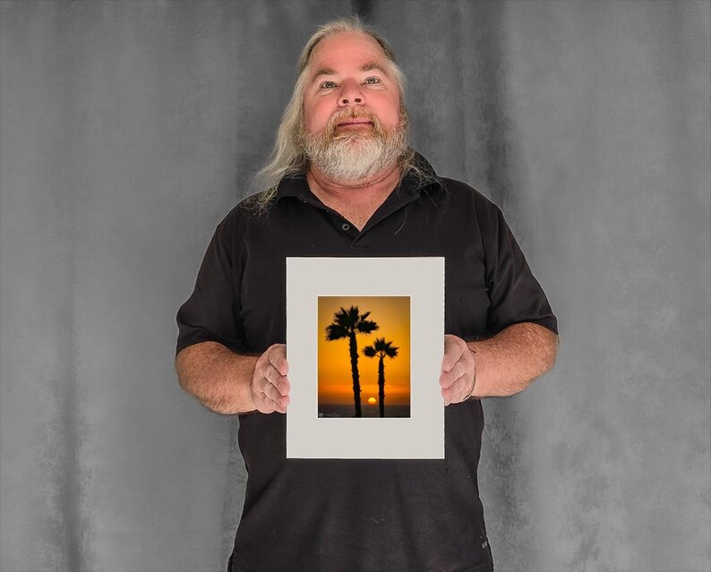Two Palms at Sunset - 5-7/8"x4-3/8" Matted Photo Size