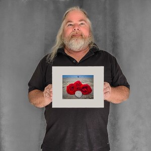 Red Roses on Beach and Sand Dollar - 4-3/8"x5-7/8" Matted Photo Size