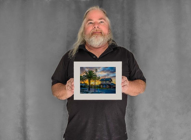 Sun Rises Behind the Depot Building - 5-3/8"x7-1/8" Matted Photo Size