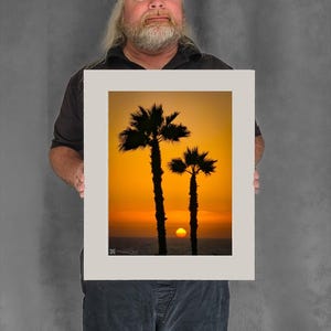 Two Palms at Sunset - 15-1/8"x11-3/8" Matted Photo Size