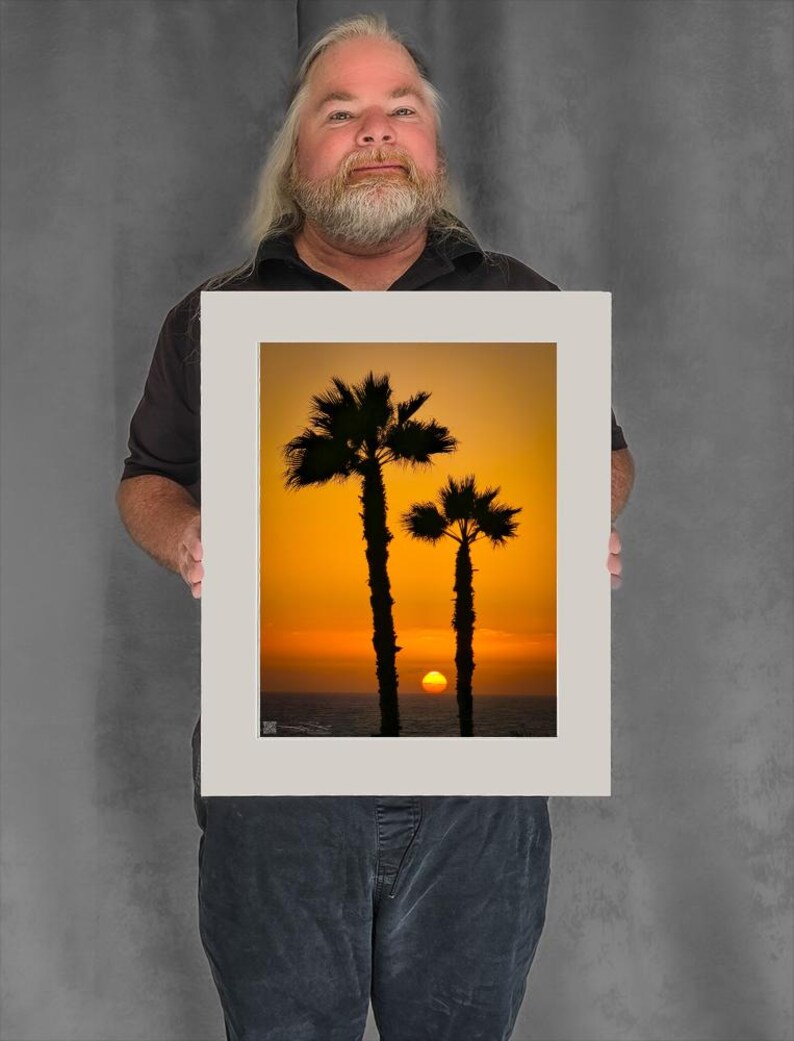 Two Palms at Sunset - 15-1/8"x11-3/8" Matted Photo Size