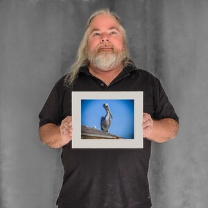 Still Pelican on a Rooftop — pelican photos - 5-3/8"x7-1/8" Matted Photo Size