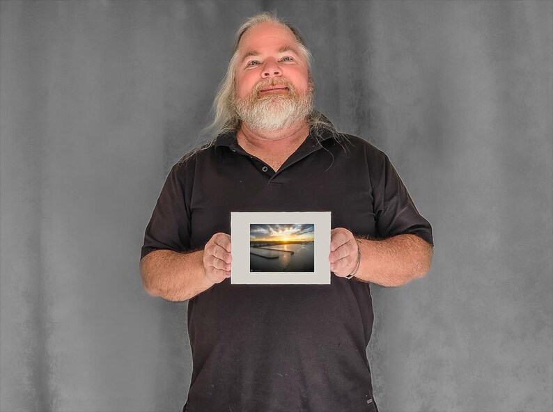 Sunrise Beyond Marina Opening — sunrise boat marina - 3-1/8"x4-3/8" Matted Photo Size
