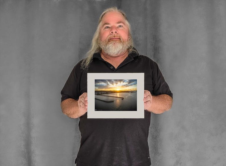 Sunrise Beyond Marina Opening - 5-3/8"x7-1/8" Matted Photo Size