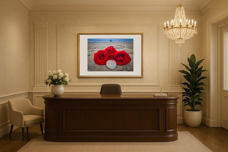 Jay Ligda Photography: Red Roses on Beach and Sand Dollar - Mockup