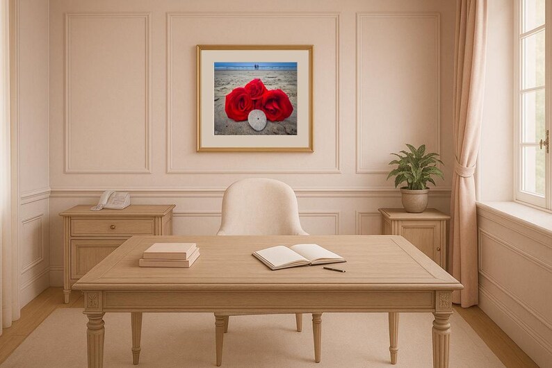 Jay Ligda Photography: Red Roses on Beach and Sand Dollar - Mockup