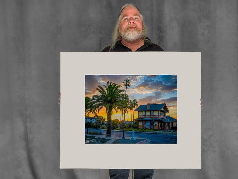 Sun Rises Behind the Depot Building - 17-3/8"x23-3/8" Matted Photo Size