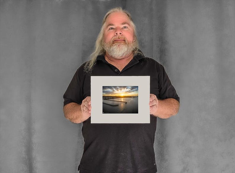 Sunrise Beyond Marina Opening - 4-3/8"x5-7/8" Matted Photo Size