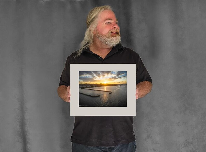 Sunrise Beyond Marina Opening - 7-3/8"x9-7/8" Matted Photo Size