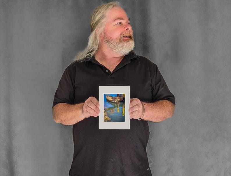 Old Rowboat and Water Reflections - 4-3/8"x3-1/8" Matted Photo Size