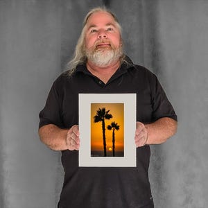 Two Palms at Sunset - 7-1/8"x5-3/8" Matted Photo Size