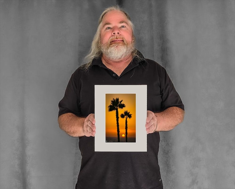 Two Palms at Sunset - 7-1/8"x5-3/8" Matted Photo Size