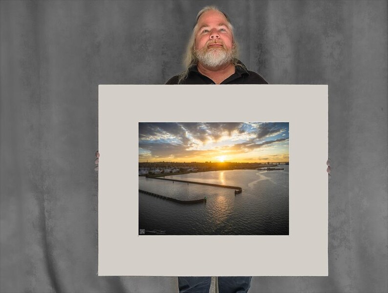 Sunrise Beyond Marina Opening - 17-3/8"x23-3/8" Matted Photo Size
