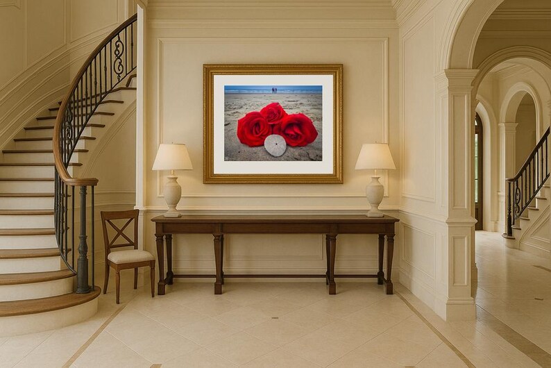 Jay Ligda Photography: Red Roses on Beach and Sand Dollar - Mockup