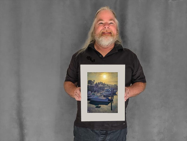 Rising Sun Glows Over Marina - 9-7/8"x7-3/8" Matted Photo Size