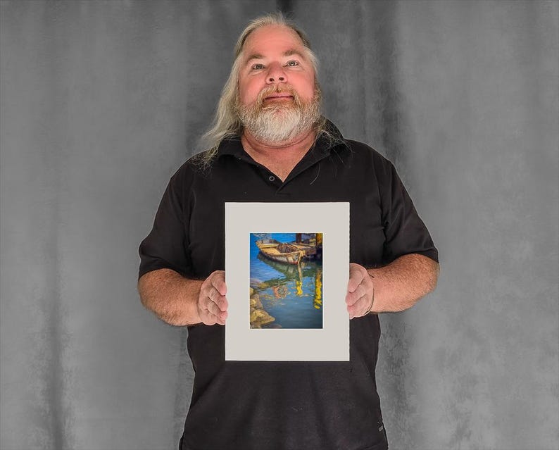 Old Rowboat and Water Reflections - 5-7/8"x4-3/8" Matted Photo Size