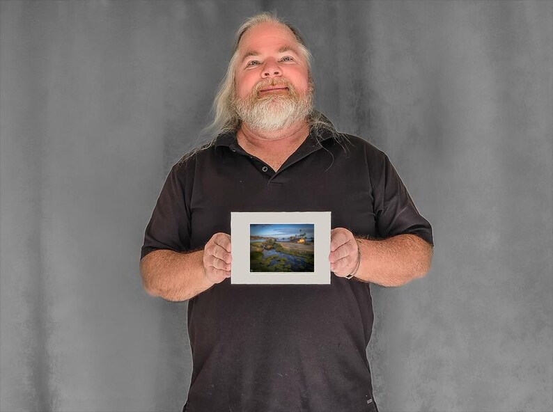 Clouds Reflect Benicia March with Depot — sky pond photography - 3-1/8"x4-3/8" Matted Photo Size