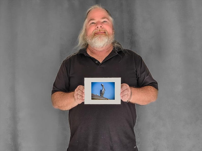 Still Pelican on a Rooftop — pelican photos - 3-1/8"x4-3/8" Matted Photo Size