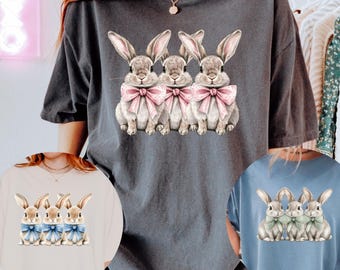 Felpa con coniglietto pasquale Comfort Colors: maglietta con coniglio e fiocco Coquette