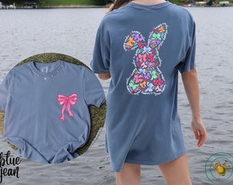 Maglietta Comfort Colors con fiocco coniglietto pasquale - bifacciale