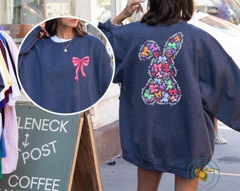 Maglietta "Buona Pasqua": Coniglietto con fiocco Coquette, maglietta bifacciale